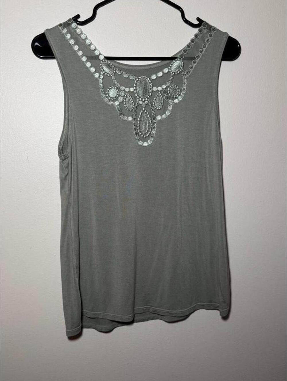 Green Gray Modern Movement Size Large tank top with silver beaded